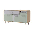 **Meuble de rangement moderne en bois avec portes couleur pastel**