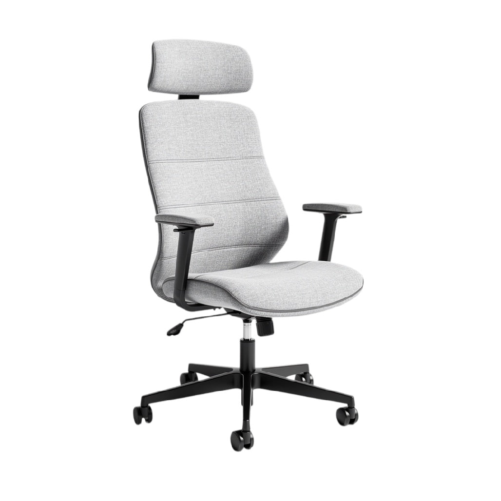 **Chaise de bureau ergonomique grise avec appuie-tête et accoudoirs réglables**